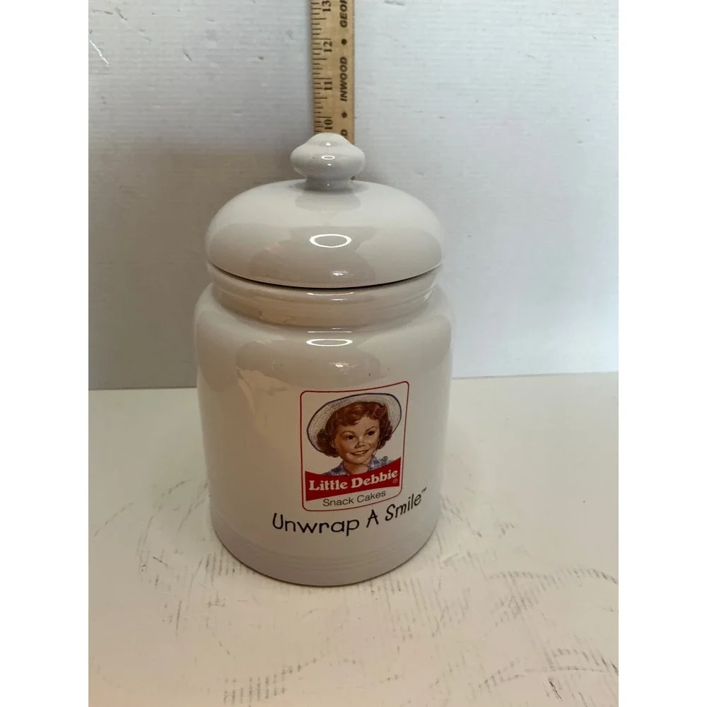 Little Debbie Vintage Snack Cakes Cookie Jar Unwrap A Smile Ceramic White Large